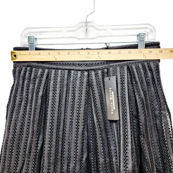 Black Mesh Striped A-Line Skirt By Haute Monde Size L Womens Elegant Mid-Length - Picture 2 of 12